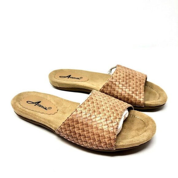 Annie Sabal Size 8 Tan Woven Slides Slip On Sandal - Picture 1 of 6